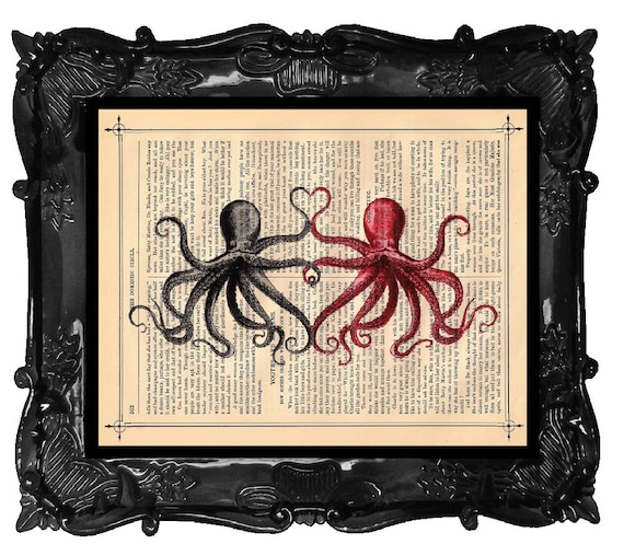 Custom Wedding Octopus Print - Dictionary Art - Octopus Art Print Octopus Lovers Art Print