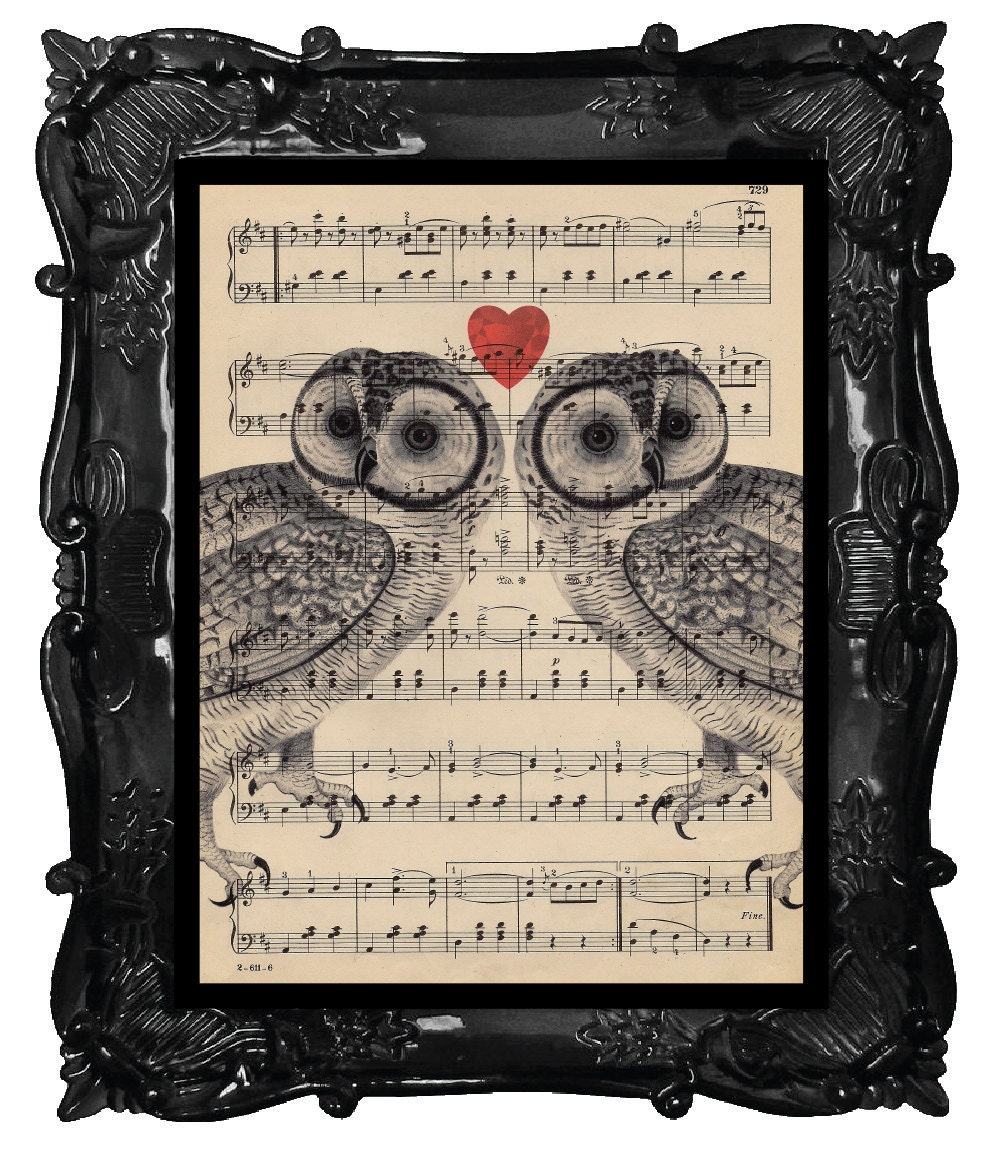 Upcycled Dictionary Page Upcycled Book Art Upcycled Art Print Upcycled Book Print Vintage Art Print Musical Owl Lovers