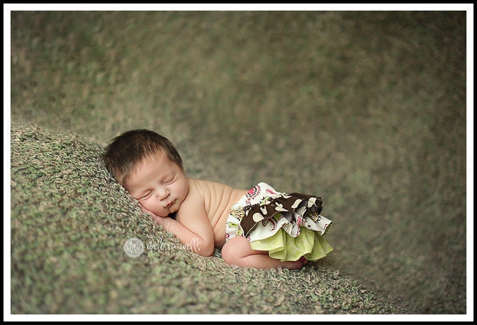 Brown cream lime paisly and polka dot ruffle bloomers diaper cover newborn baby infant toddler girl