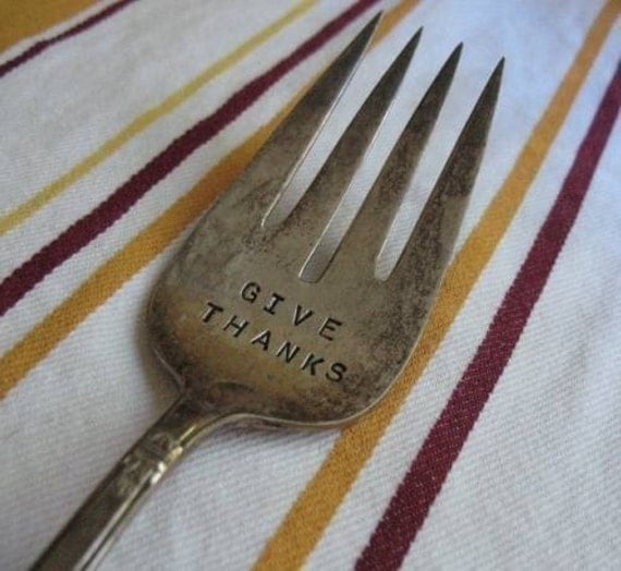 Vintage Silverware Large GIVE THANKS Serving Fork