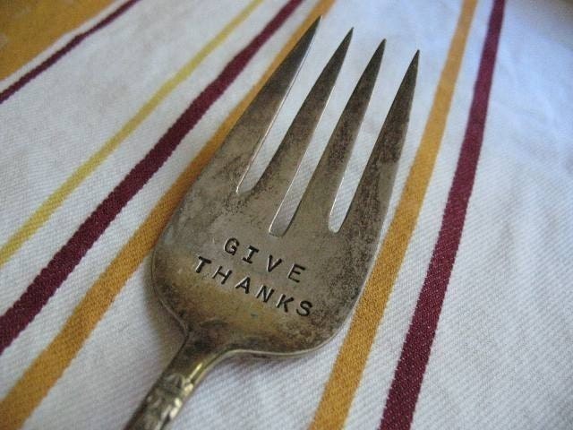 Vintage Silverware Large GIVE THANKS Serving Fork
