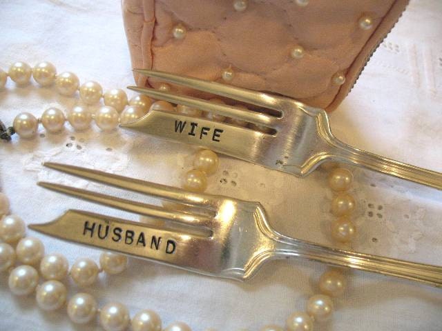 Vintage Silverware Silver Plate Wedding Dessert Cake Pastry Forks Husband & Wife with wedding date