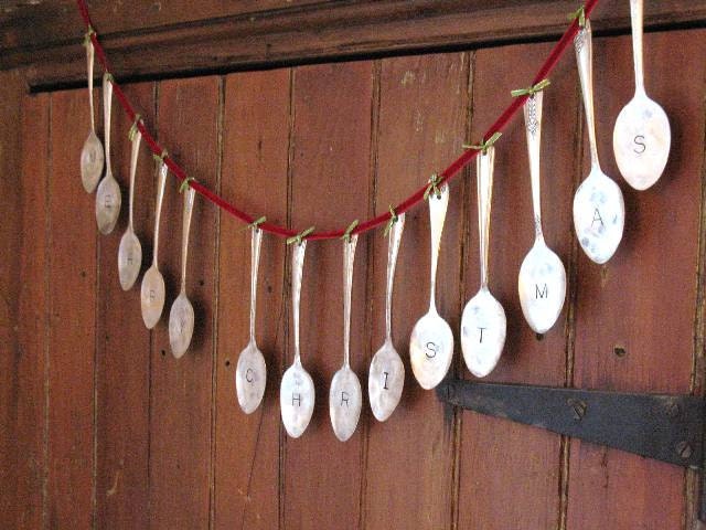 Vintage Silverware Silver Plate Teaspoon Merry Christmas Garland Ornament
