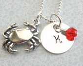 Crab Necklace - Personalized Hand Stamped Necklace - Sterling Silver Crab Charm