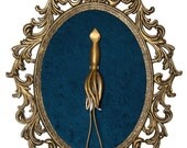 Gold Giant Squid - Victorian Framed Object - Wall Art Decor 10.5 x 13.5in