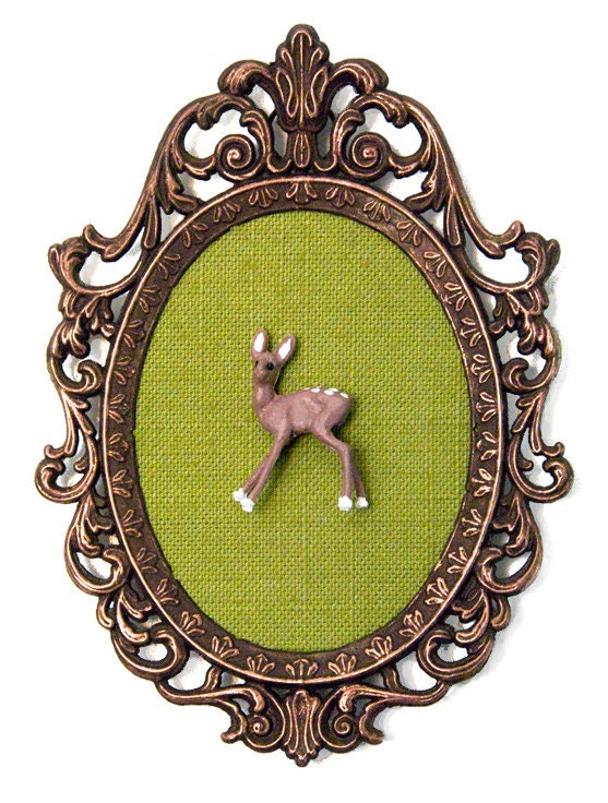 Miniature Deer - Victorian Framed Object - Wall Art Decor 4x5in