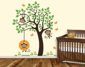 Monkey Tree by KathWren - Vinyl Wall Decal - FREE Monogram With Purchase