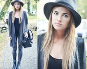 Grey Wool Felt Fedora Hat Gray Trilby Handmade Vintage Inspired Black Tape Unisex Casual Mad Men Accessories Spring Fashion