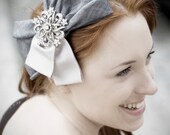 Grey Bow Headband Silver Party Accessory Gray Bow Accessories Headpiece Fascinator Vintage Inspired Handmade Vintage Weddings Head Piece