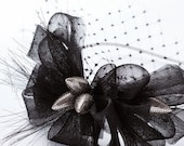 Royal Ascot Hats Black Crinoline Headpiece Handmade Cocktail Hat Fascinator Comb Veil Birdcage Elegance Wear Racing Races