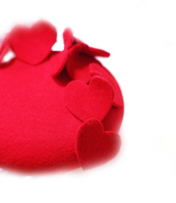Red Wool Handmade Cocktail Hat Pillbox Summer Retro Pill Box Hats Hearts Headpiece Wedding Fascinator Weddings