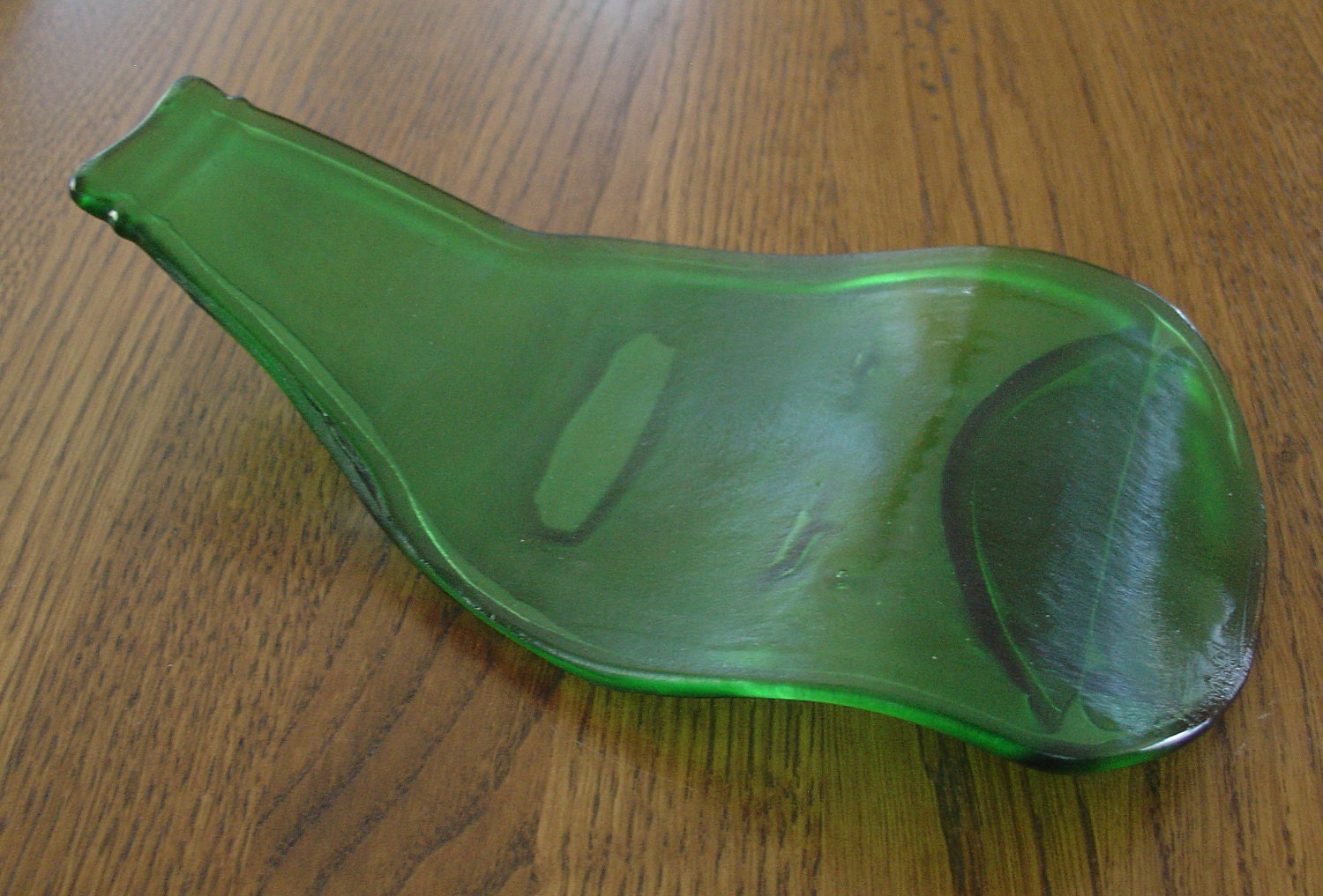 Recycled upcycled green cider bottle slumped into wave spoon rest (hostess or housewarming gift)