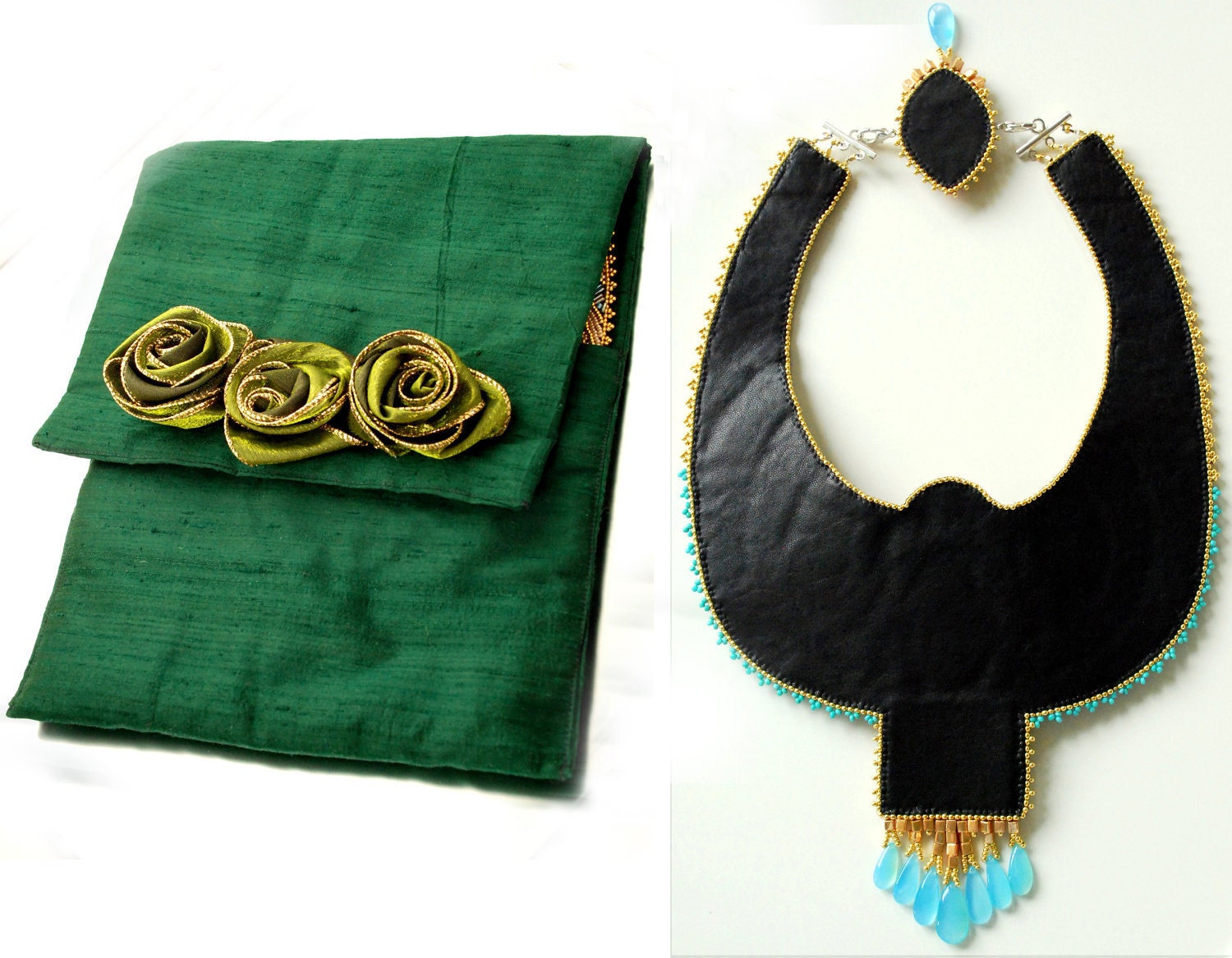 Egyptian Scarab Necklace -  Bead Embroidered Necklace, Statement Necklace, Collar Necklace