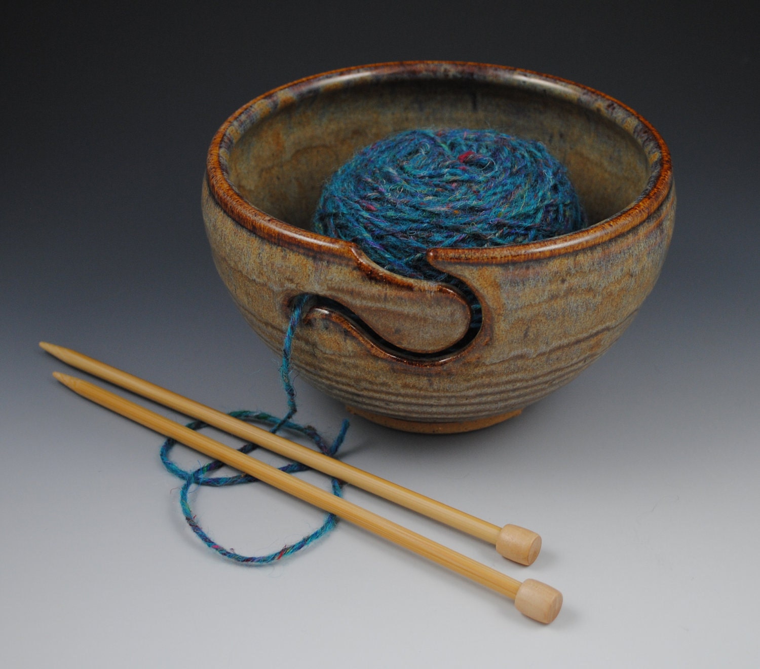 In Stock, READY TO SHIP- Yarn Bowl, Knitting Bowl - Handmade Pottery in our Earthy Brown Glaze