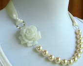 Ribbons and Pearls Flower Necklace