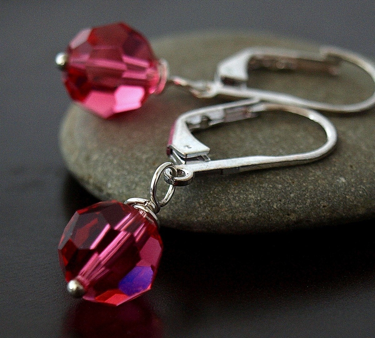 Affordable Earrings for Bridesmaids-Fuschia Swarovski Crystal Dangle Earrings
