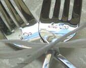 I Do .. Me Too - Hand stamped personalized wedding forks for cake
