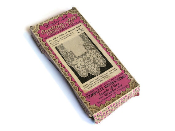 Antique Dresser Scarf Crochet Kit Wonder Art Contain-All Original Box