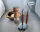 Guy's shaving kit razor brush badger hair steampunk handmade wood men's gifts birthday father's day Personalized Gillette Mach3 CUSTOM ORDER