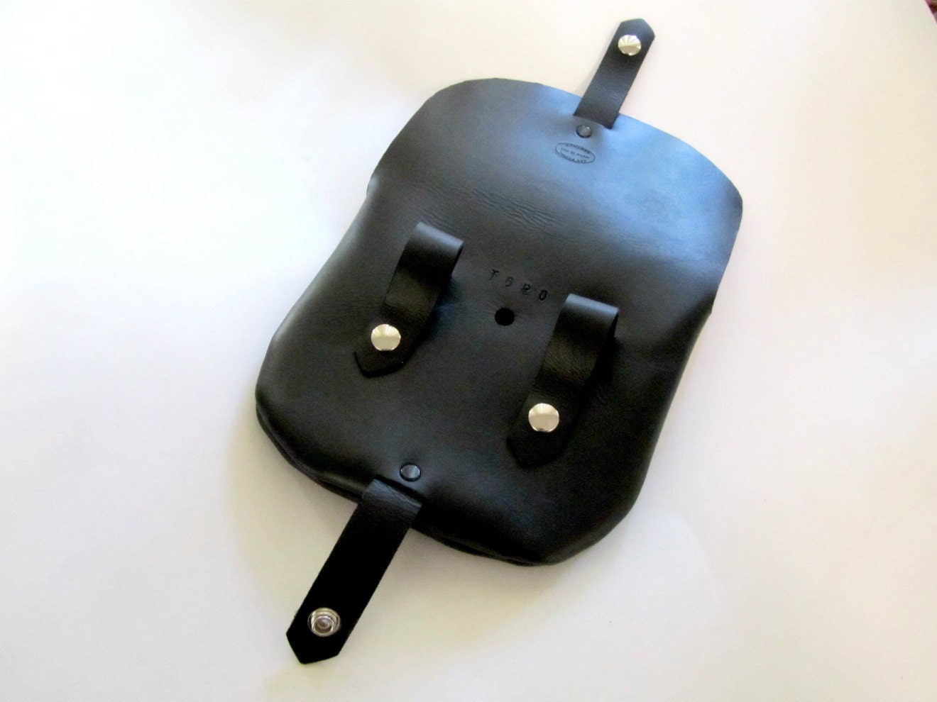 Bicycle Handlebar Bag Black Leather with Snaps