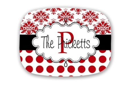 Personalized Melamine Platter-Red and White