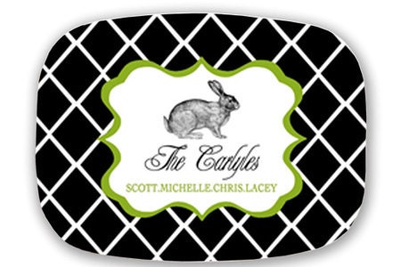 Personalized Melamine Tray-Criss Cross Vintage Rabbit, Bee, Crown, Choose Your Image