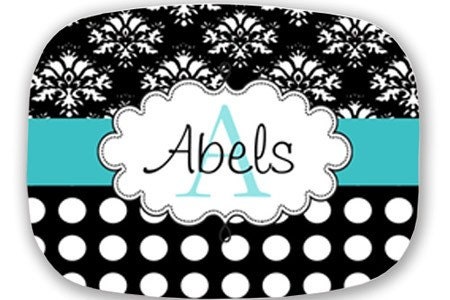 Personalized Melamine Tray Black and Teal