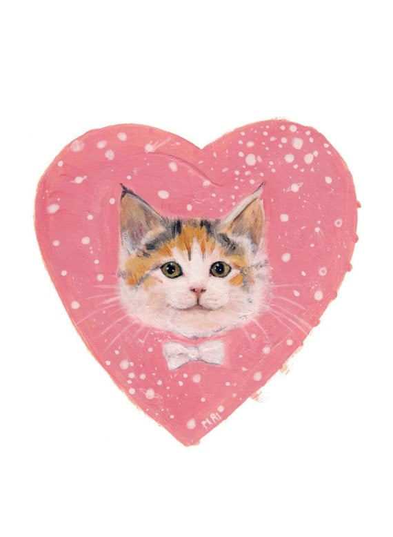 Valentine kitten cat postcard Valentine's day kitty heart with bowtie card