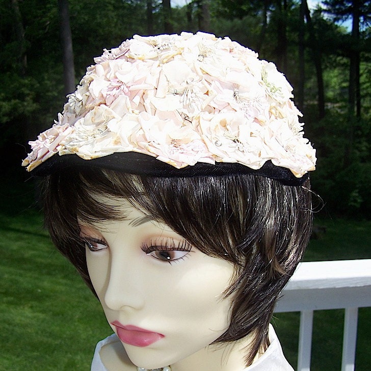 1950s Mad Men French Pink Flower Covered Ladies Hat