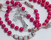 Personalized Rosary in Hot Pink & Brown