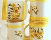 Vintage Daisy Coffee Mugs Sears Yellow Flowers Set of 4