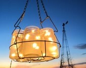 Frosted Mason Jar Chandelier Lighting 6 Antique Ball Pint Jars Vintage Canning Basket, Enamel Canner, Weddings, Home Decor, Original Design