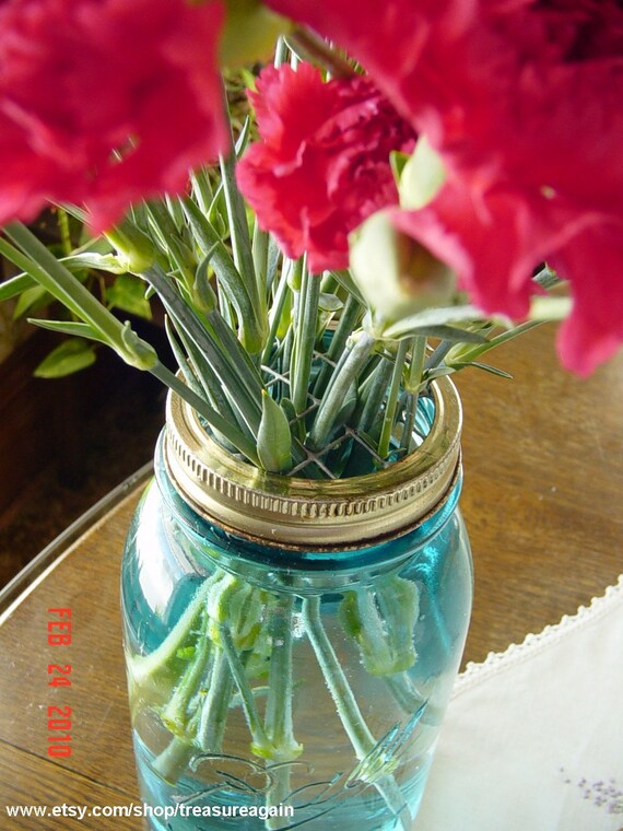 Mason Jar Vaso de flor Sapo tampa azul antiga Mason Jars, Bola tampa de zinco, 2 Vasos Centerpiece Flor, casamentos, tampas rã Handmade da flor