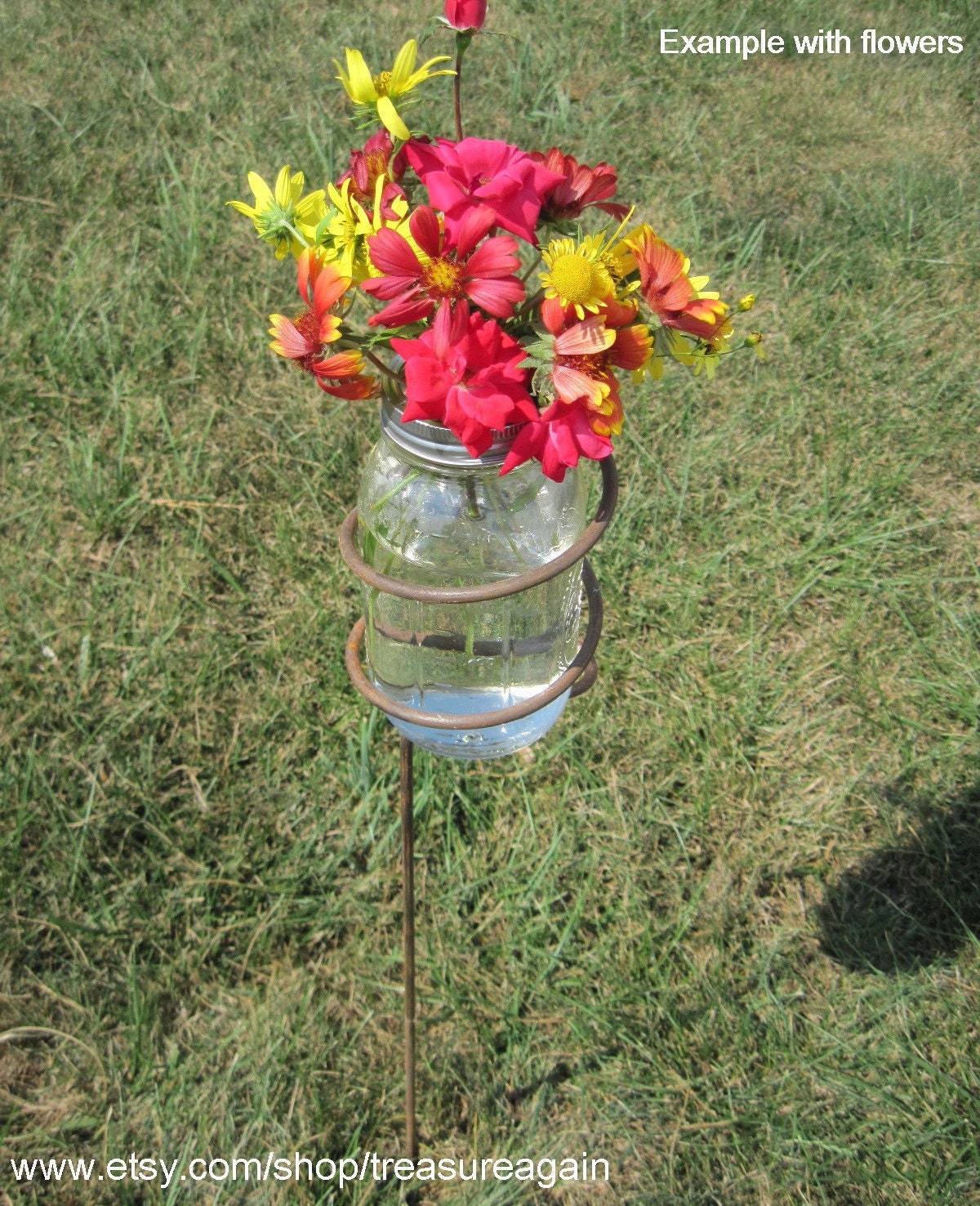 6 Garden Stake Mason Jar Outdoor Candle Holders, Solar Light Stakes Tall Decorative Wedding Lighting, Metal Mason Jar Lantern Patio Stake