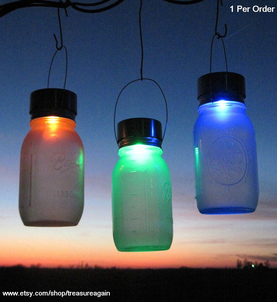 1 Rotating Color Glo Solar Jar Lantern- Mason Jar with Hanging Color Changing Solar Light, Rainbow Garden Outdoor Lights