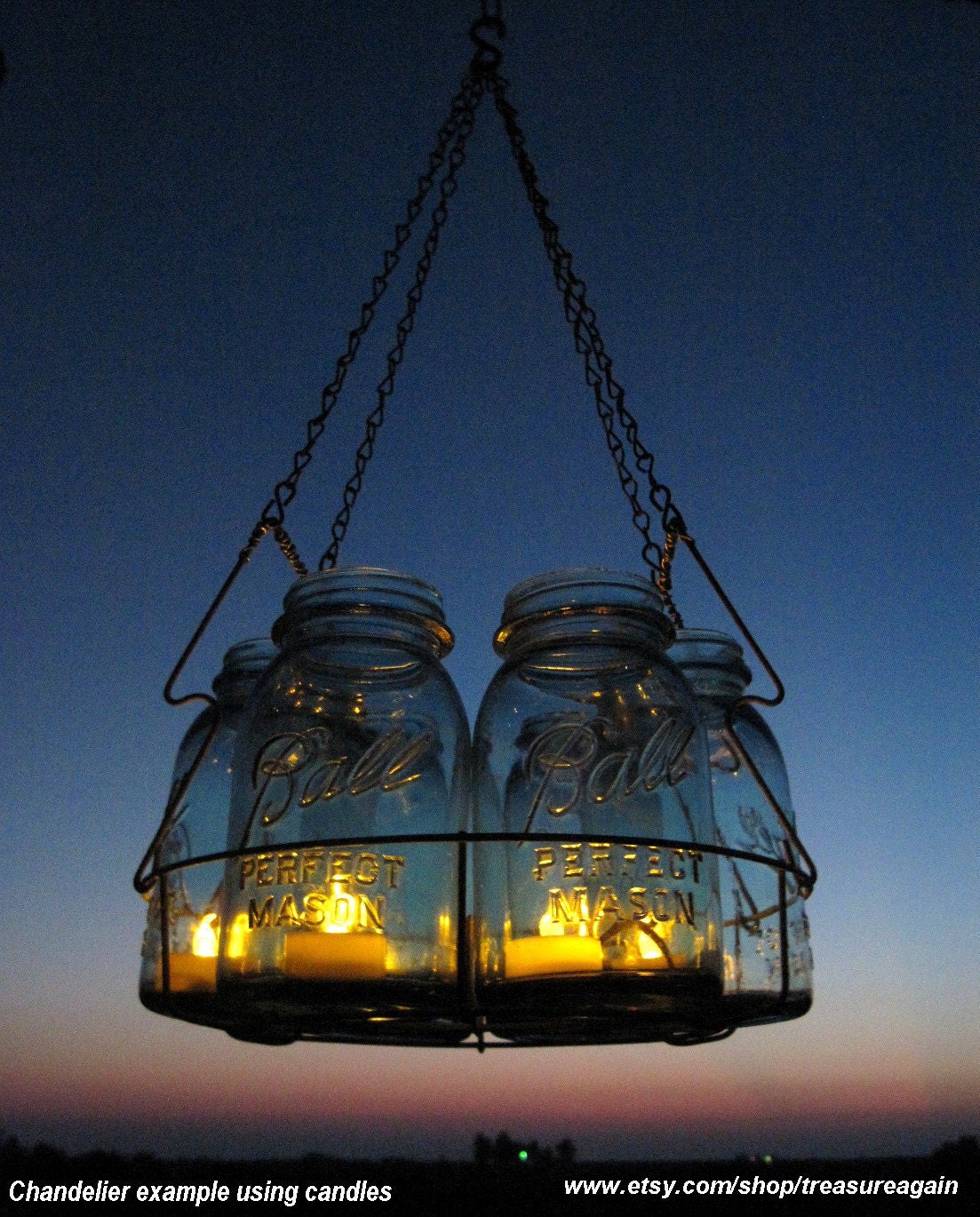 Antique Lights Mason Jar Chandelier 6 Blue QUART Ball Canning Jar Basket, Upcycled Hanging Mason Jar Lighting, Wedding Lighting Garden Party
