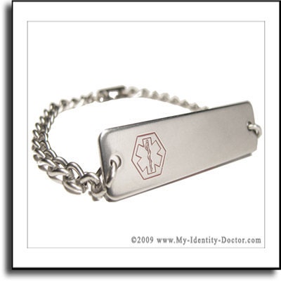 FLAT Medical ID Bracelet, Stainless Steel, Scissor Clasp, Custom Engraved FREE - i6-BS4