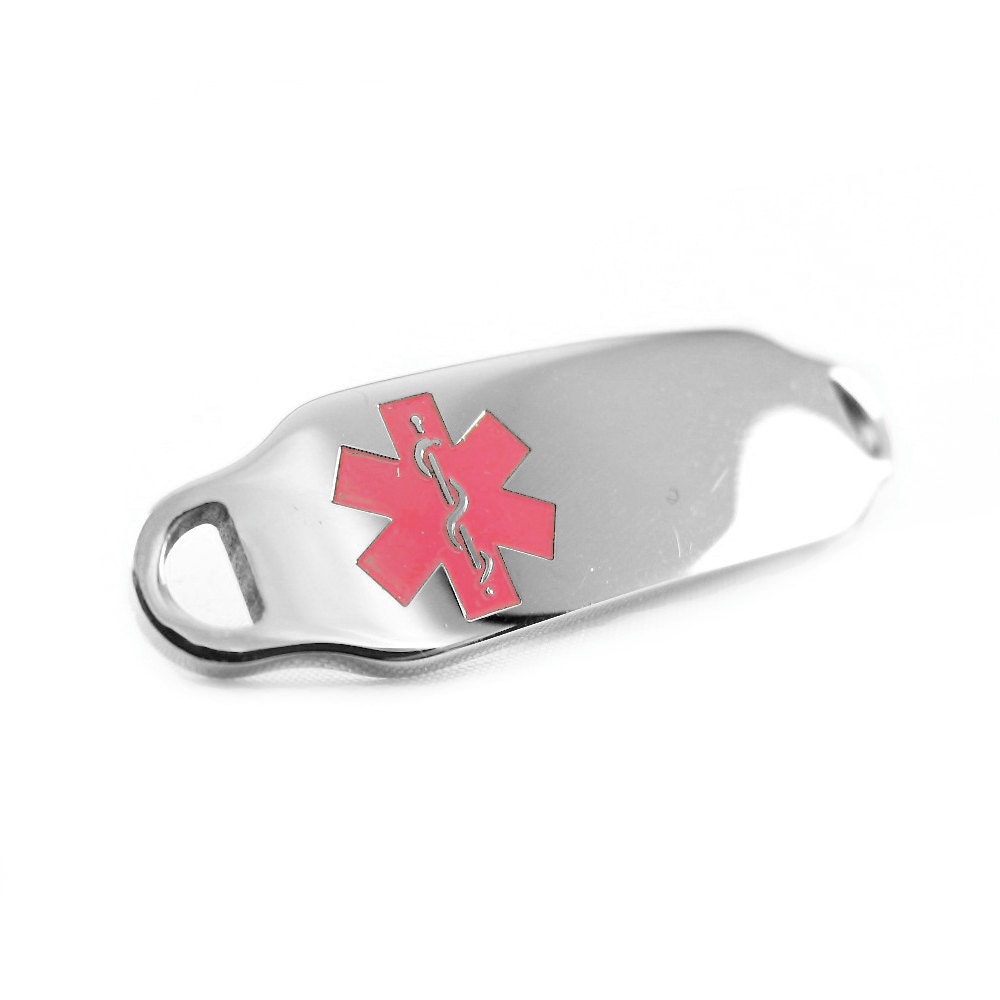 Pink Steel, Medical Alert ID Plate for Beaded Bracelets, Custom ENGRAVED FREE - i2P