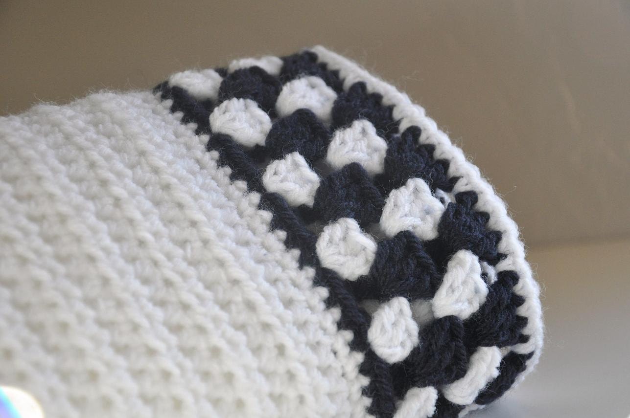 Baby Blanket  - Granny Border - Navy & White - Samuel
