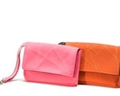 Vegan small NEOPRENE PADDED CASE for iPhone 4 4S 5, Pink Orange Durable cover with colorful thread lines - Pizi - Made to order