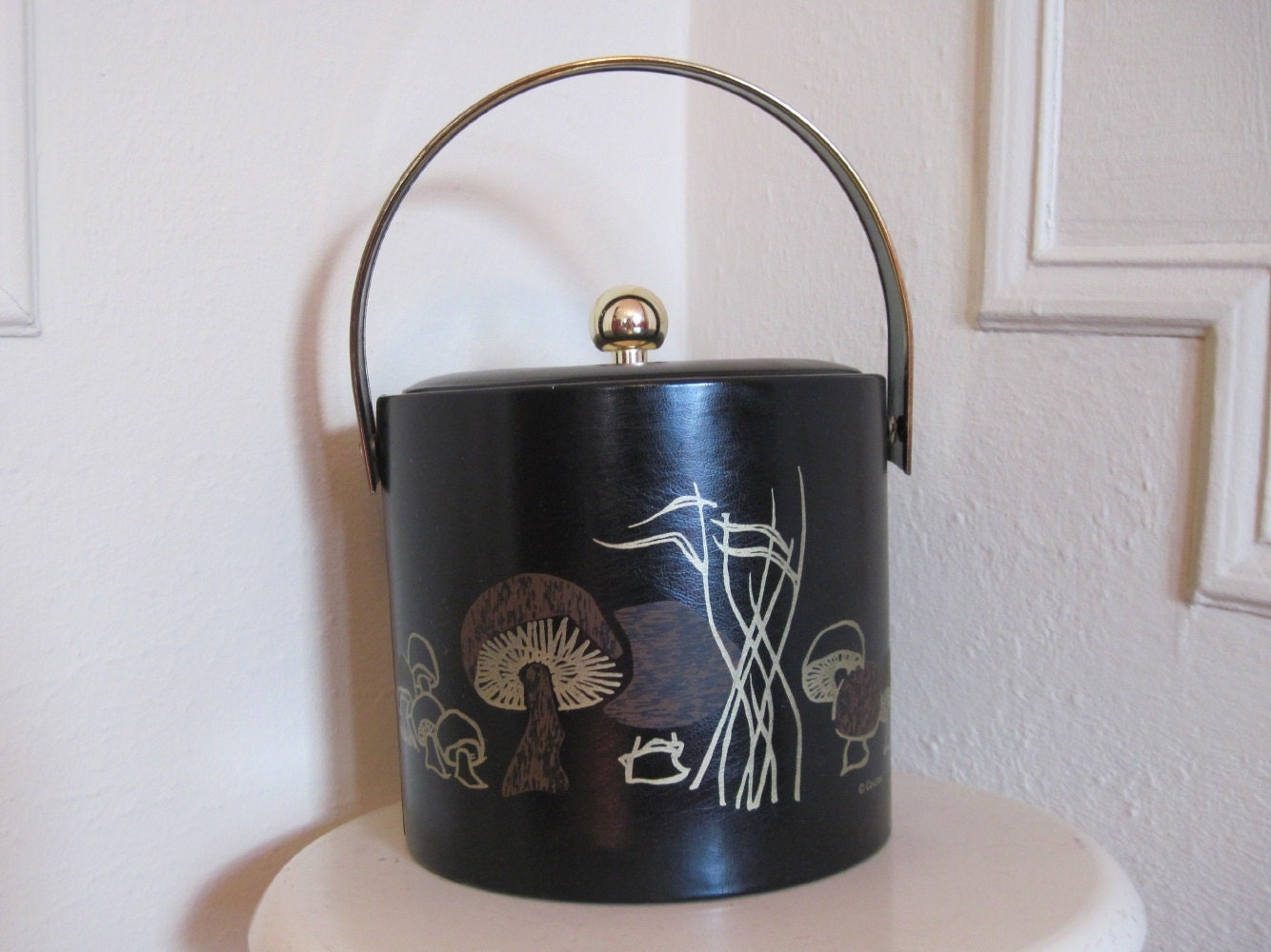 vintage 1970s SUPER MOD black and gold Couroc MUSHROOM Ice Bucket