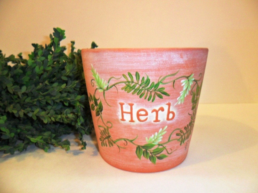 Flower Pot Terracotta Herb Flower Pot Hand Painted 4-1/4 x 4-3/4 Inches