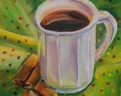 SALE, Cup of coffee, modern realistic still life- original oil by  Carol DeMumbrum