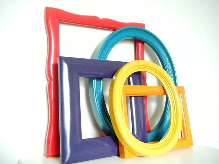 Bohemian Decor Chic Gallery Wall Frame Collection in Teal blue, Cherry Red, Bright Orange, Mustard Yellow