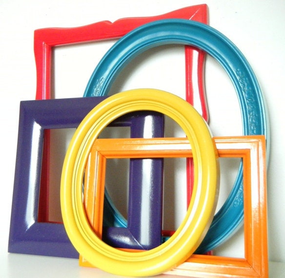 Bohemian Decor Chic Gallery Wall Frame Collection in Teal blue, Cherry Red, Bright Orange, Mustard Yellow