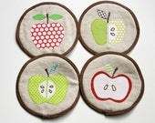 SALE - Linen and Apples Coaster Set