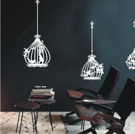 Wall Sticker Wall Decal Mural Kids Sticker Home Wall Decor Vinyl Sticker Graphic--3 BIRDS CAGE