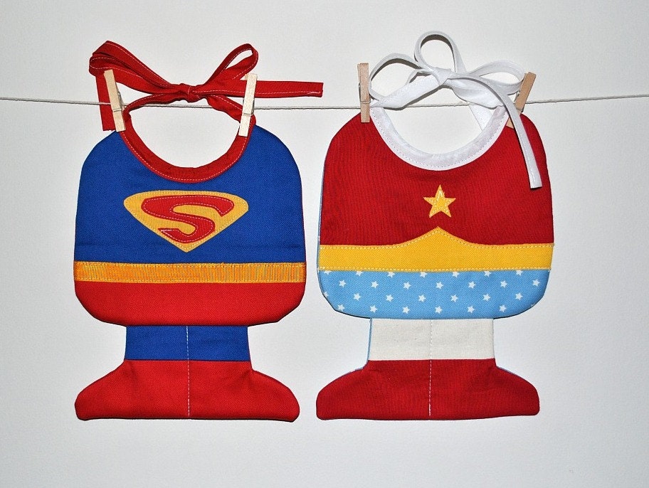 Twin Set Baby Bibs - Superbaby and Wonderbaby