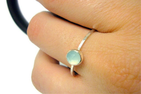 Sterling silver chalcedony ring ocean blue aqua sterling silver ring rose cut gemstone ring silver stacking ring