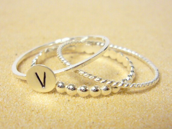 Stackable rings Sterling silver stacking ring set initial ring Silver monogram ring sterling silver rings stack rings personalized
